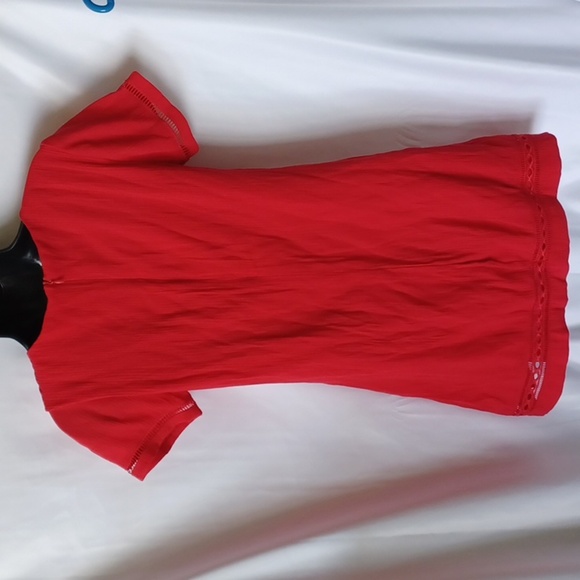 Lulus Dress Adult Size XS Red Short Sleeve Round Neck Lined, lace trim - Picture 4 of 6